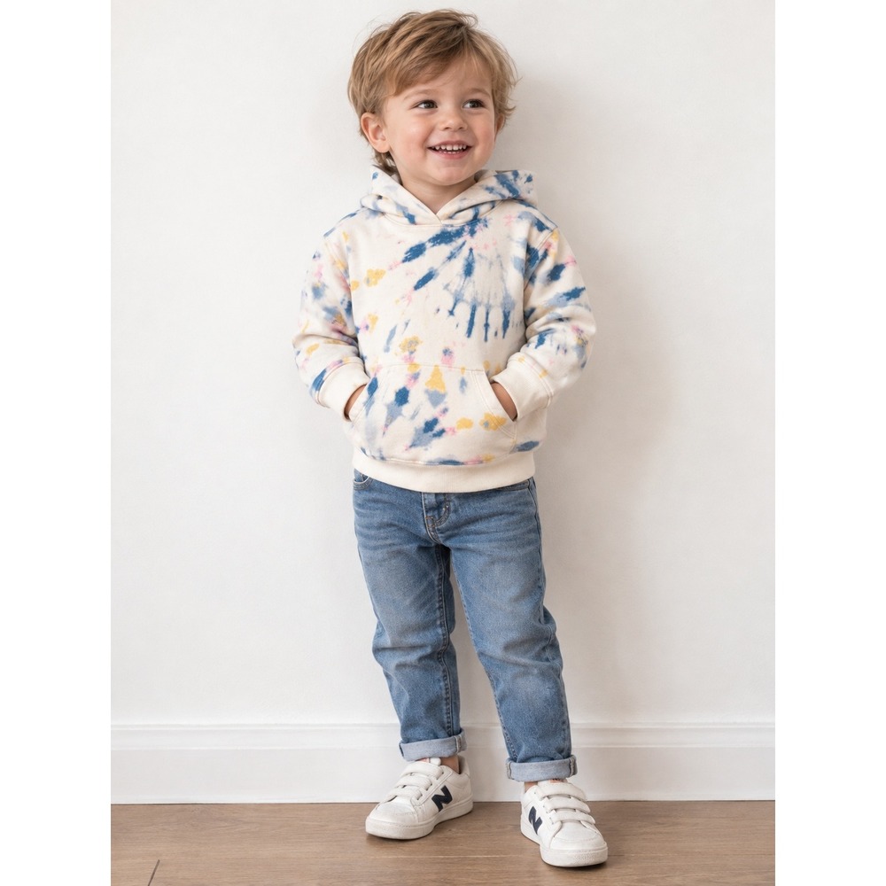 J Crew Crewcuts Tie Dye Baby Hoodie XXS 100% French Terry Cotton White Blue Pink
